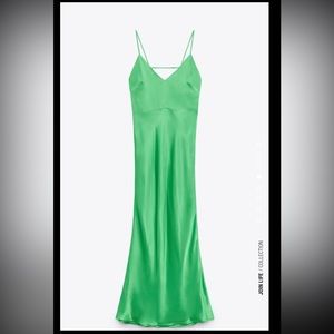 Green satin midi dress